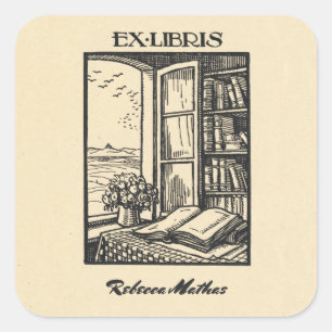 Antiek kookplaat Etching Henri Bacher Ex Libris Vierkante Sticker