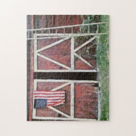 Antiek koorddeuren met vlag en boomgaard legpuzzel