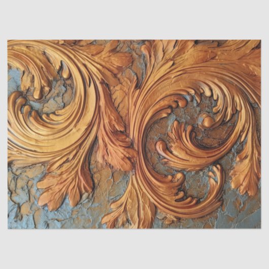 Antiek koperroestig Barok ornament stoffig blauw Tissuepapier (Voorkant)