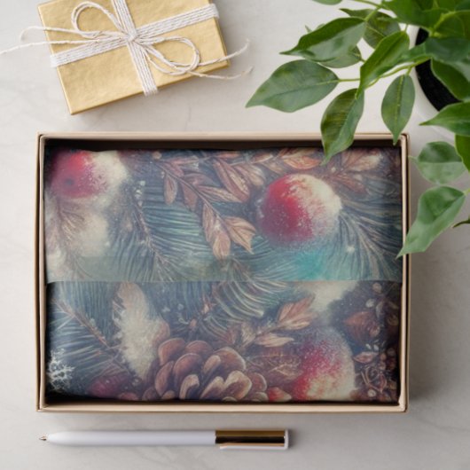 Antiek kunst kardinaal in Snowy Forest Decoupage Tissuepapier (Geschenk)