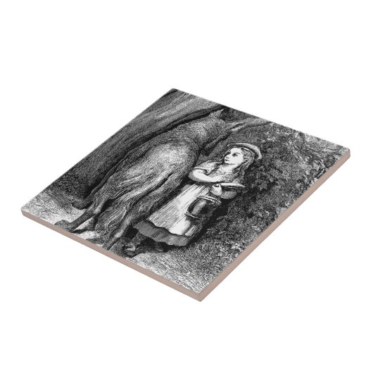 Antiek kunstrode pit en wolvenfantasie tegeltje (Zijkant)