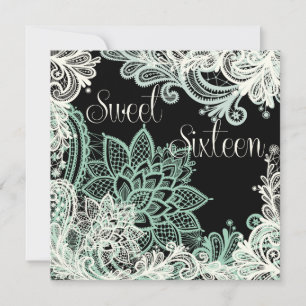 Antiek Lace Green Sweet Sixteen Party-uitnodiging Kaart