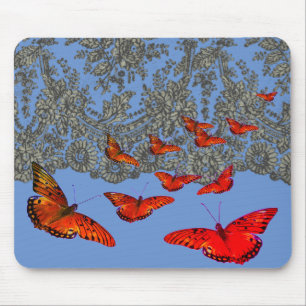 ANTIEK LACE PATROON EN RODE BUTTERFLIES MOUSPAD MUISMAT