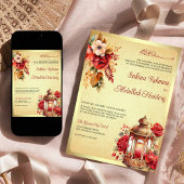 Antiek lantaarn rood bloemig moslim bruiloft kaart