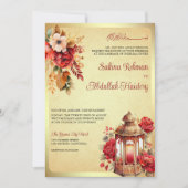 Antiek lantaarn rood bloemig moslim bruiloft kaart (Voorkant)