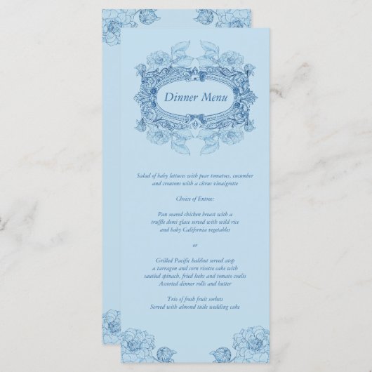 Antiek Lijst Blauw Menu Rack Kaart (Voorkant / Achterkant)