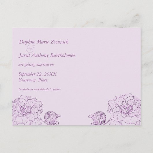 Antiek Lijst Lila Save the Date Briefkaart (Achterkant)