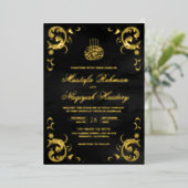 Antiek Lijst Zwart Islamitisch Bruiloftsgoud Folie Uitnodiging (Staand Voorkant)