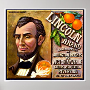 Antiek Lincoln Brands Sinaasappel Fruitkist Label Poster
