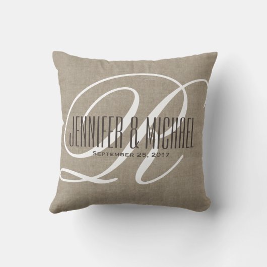 Antiek Linen kijk met witte monogram Kussen (Achterkant)