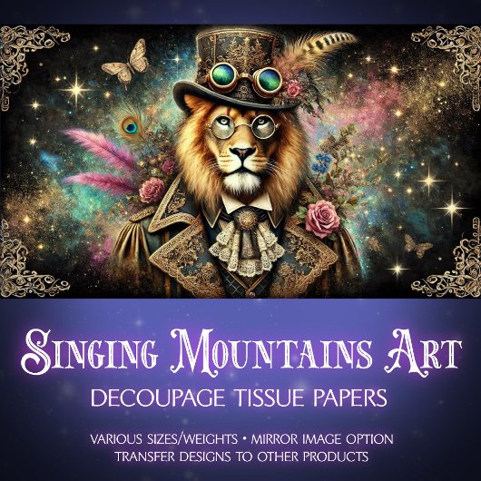  Antiek Lion Steampunk Fantasy Decoupage Tissuepapier