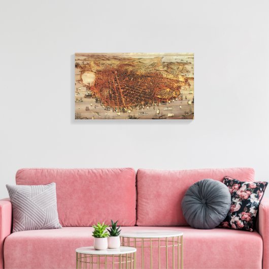 Antiek luchtkaart van San Francisco, Californië Canvas Afdruk (Insitu (Woonkamer))