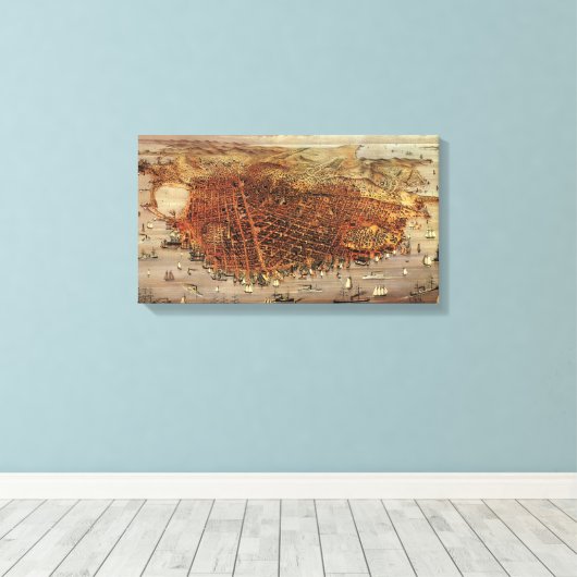 Antiek luchtkaart van San Francisco, Californië Canvas Afdruk (Insitu (Houten vloer))
