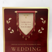 Antiek Maroon rood gouden rol middeleeuwse bruilof Drieluik Uitnodiging (Binnenzijde eerst)