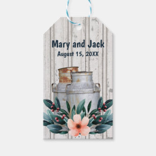 Antiek melkblikken Rustic Monogram Weddenschap Met Cadeaulabel