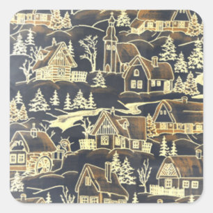  Antiek Merry Christmas Holiday Village Vierkante Sticker
