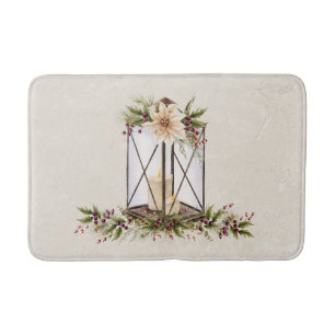 Antiek messing lantaarn & poinsettia badmat