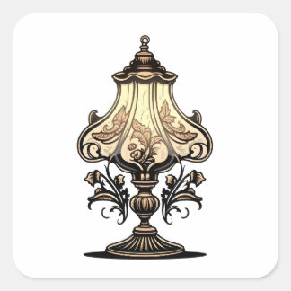 Antiek meubelen, lamp, Cartoon stijl Vierkante Sticker