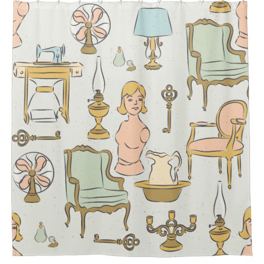 antiek meubelmannequin  decor douchegordijn (Voorkant)