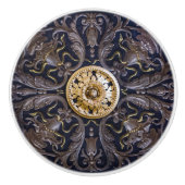 Antiek middeleeuwse goudkleurige houten versiering keramische knop (Voorkant)