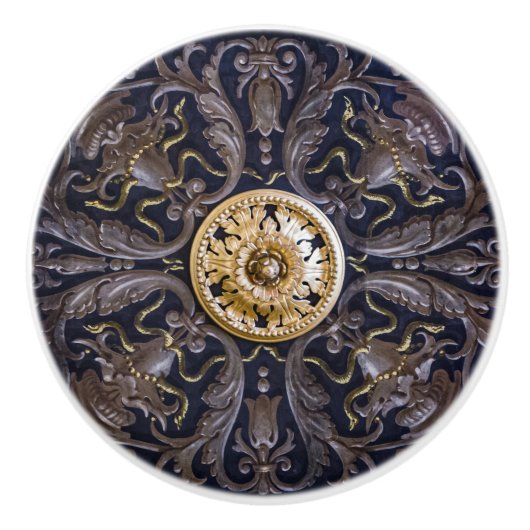 Antiek middeleeuwse goudkleurige houten versiering keramische knop (Voorkant)