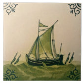 Antiek Minton Hollins Sailboat Ship Tile #1 Repro Tegeltje (Voorkant)