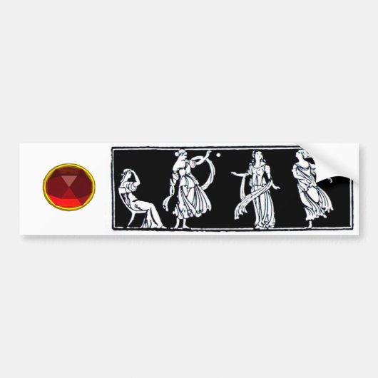 ANTIEK MODE Black White Red Ruby Gemstone Bumpersticker (Voorkant)