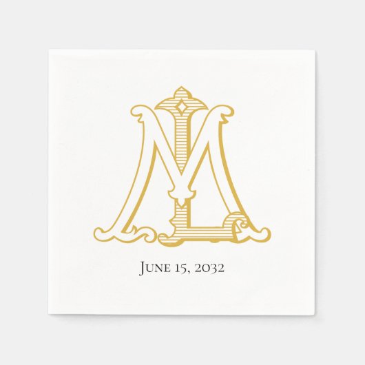 Antiek monogram LM of ML in het gouden Napels Servet (Voorkant)