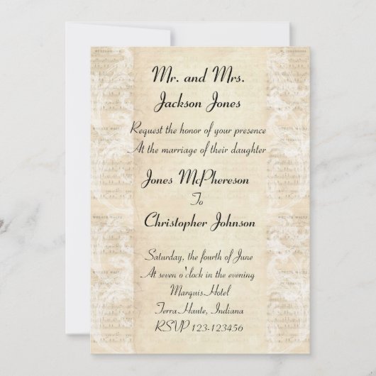 Antiek muziek blad bruiloft uitnodiging (Voorkant)