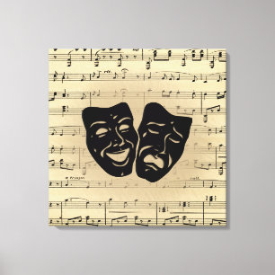 Antiek muziek- en theatermaskers canvas afdruk