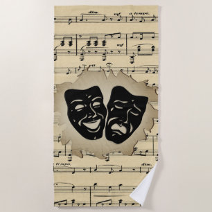 Antiek muziek- en theatermaskers strandlaken