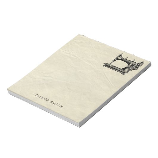 Antiek naaimachine met naam notitieblok (Gedraaid)