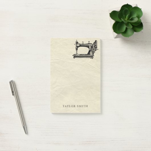 Antiek naaimachine met naam post-it® notes (Kantoor)