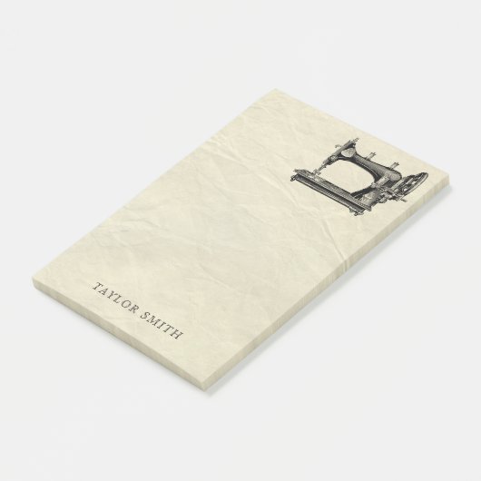 Antiek naaimachine met naam post-it® notes (Schuin)