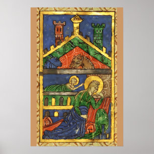 ANTIEK NATIVITEITSCHRISTMAS PARCHCHMENT POSTER