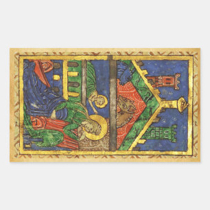 ANTIEK NATIVITEITSCHRISTMAS PARCHCHMENT RECHTHOEKIGE STICKER