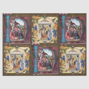 ANTIEK NATIVITEITSMONOGRAM CHRISTMAS PARCHCHrose Tissuepapier