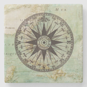 Antiek Nautical Compass & Map Marble Onderzetter