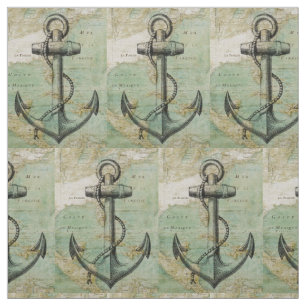 Antiek Nautical Map & Anchor Fabric van de werf Stof