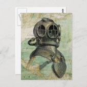 Antiek Nautical Map & Dive Helmet Briefkaart (Voorkant / Achterkant)