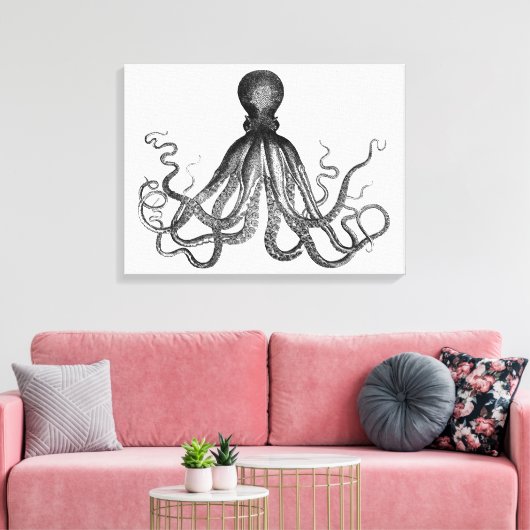 Antiek Nautical Steampunk Octopus  Kraken Canvas Afdruk (Insitu (Woonkamer))