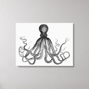 Antiek Nautical Steampunk Octopus Kraken Canvas Afdruk