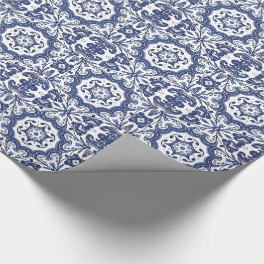 Antiek Nederlands Delft Blue Floral Pattern Cadeaupapier (Hoek)