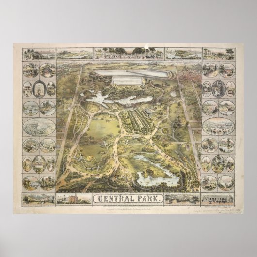 Antiek New York, Central Park Map,  Poster (Voorkant)