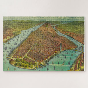 Antiek New York City Bird's Eye Uitzicht Map Legpuzzel
