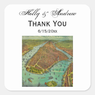 Antiek New York City Map, DIY Color BG Vierkante Sticker