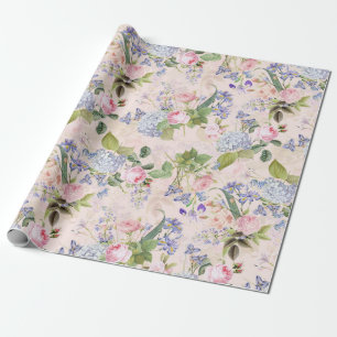 Antiek Nostalgische Redouté Rozen boeketten op roz Cadeaupapier