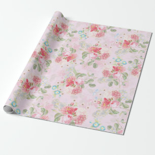 Antiek Nostalgische Redouté Rozen Boeketten roze Cadeaupapier