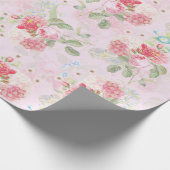 Antiek Nostalgische Redouté Rozen Boeketten roze Cadeaupapier (Hoek)