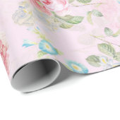 Antiek Nostalgische Redouté Rozen Boeketten roze Cadeaupapier (Rol Hoek)